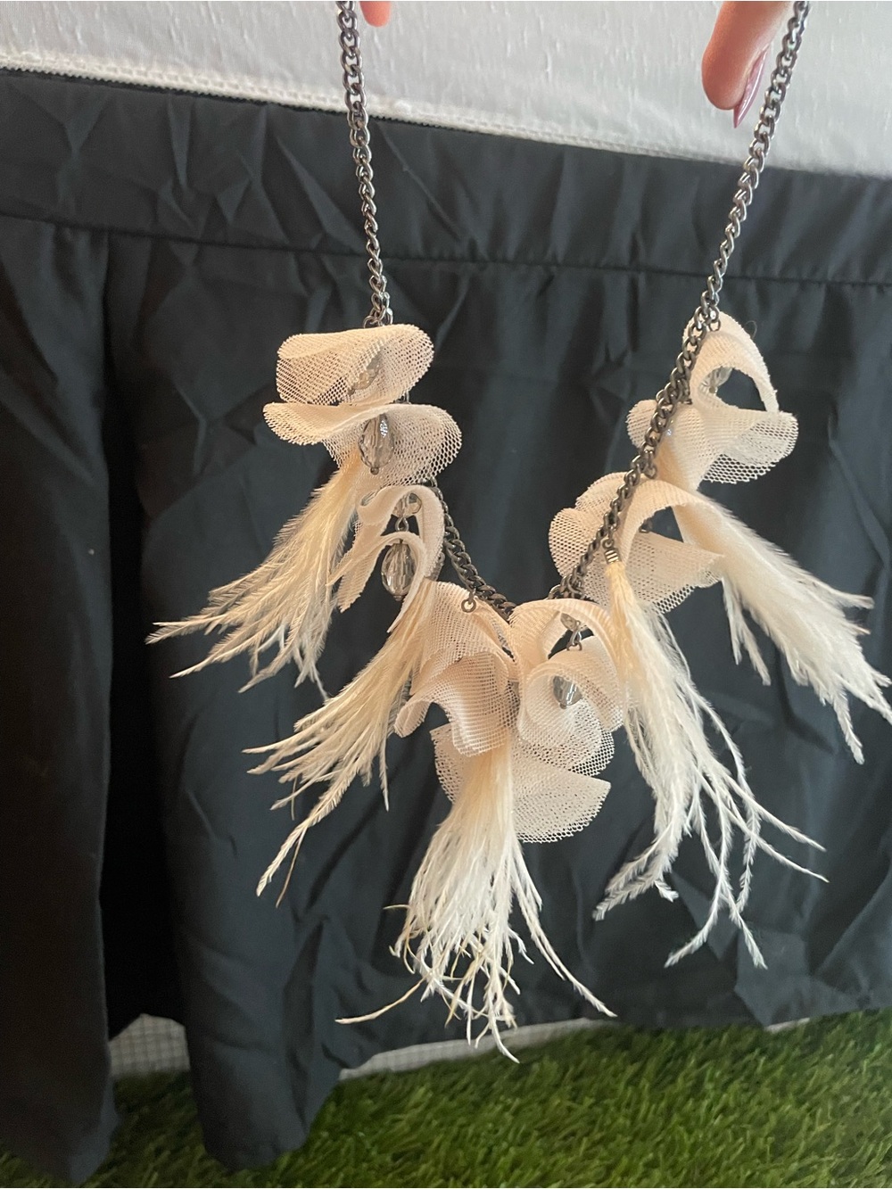 Blush Ostrich Feather & Petals Statement Necklace